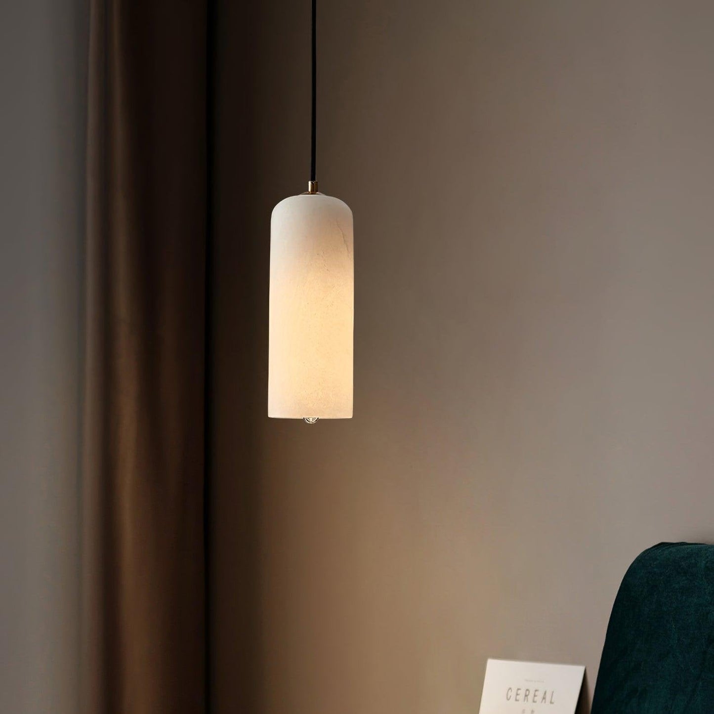 Slim Alabaster Cylinder Pendant Light With Single-Drop Design