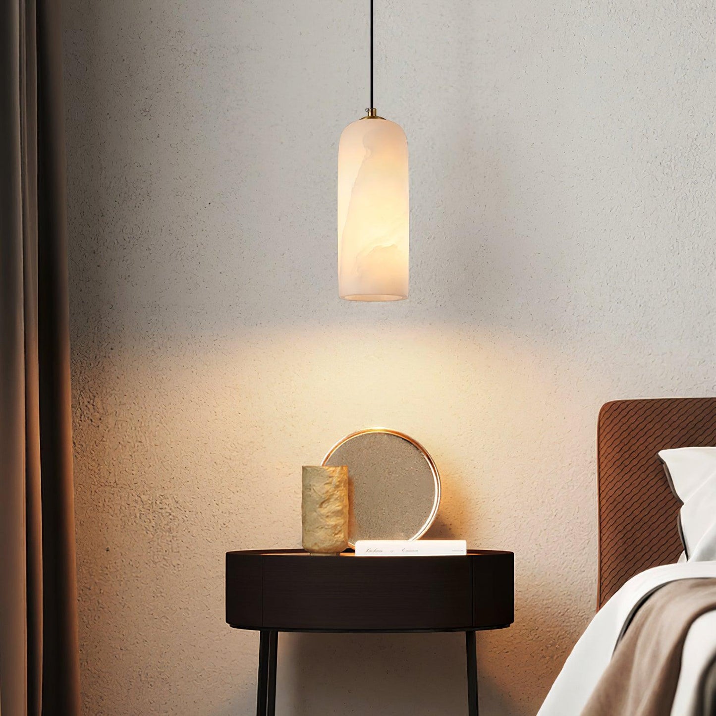 Slim Alabaster Cylinder Pendant Light With Single-Drop Design