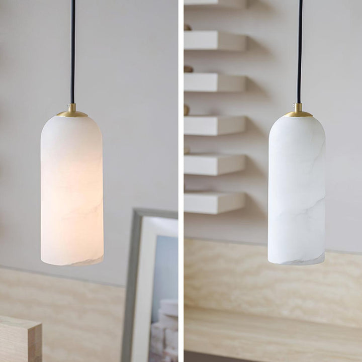 Slim Alabaster Cylinder Pendant Light With Single-Drop Design