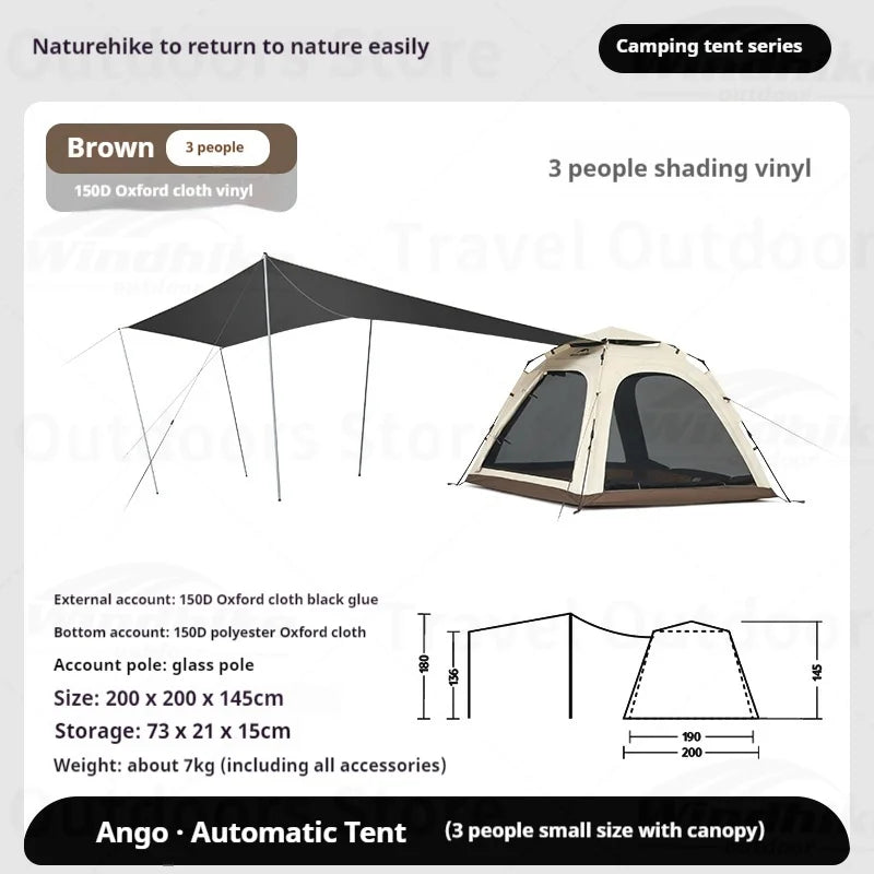 Naturehike ANGO PLUS Automatic Tent Upgraded Portable Lightweight 3-4 Persons Quick Opening Tent Camping Park Canopy Tent Integrated Tent Waterproof