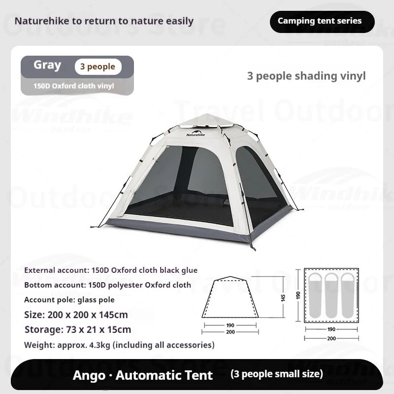 Naturehike ANGO PLUS Automatic Tent Upgraded Portable Lightweight 3-4 Persons Quick Opening Tent Camping Park Canopy Tent Integrated Tent Waterproof