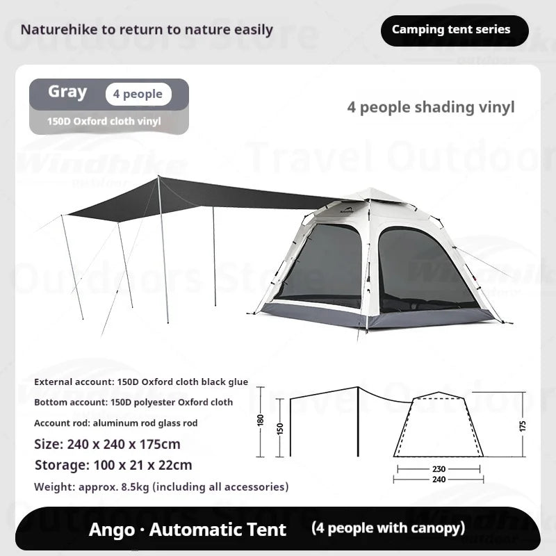 Naturehike ANGO PLUS Automatic Tent Upgraded Portable Lightweight 3-4 Persons Quick Opening Tent Camping Park Canopy Tent Integrated Tent Waterproof