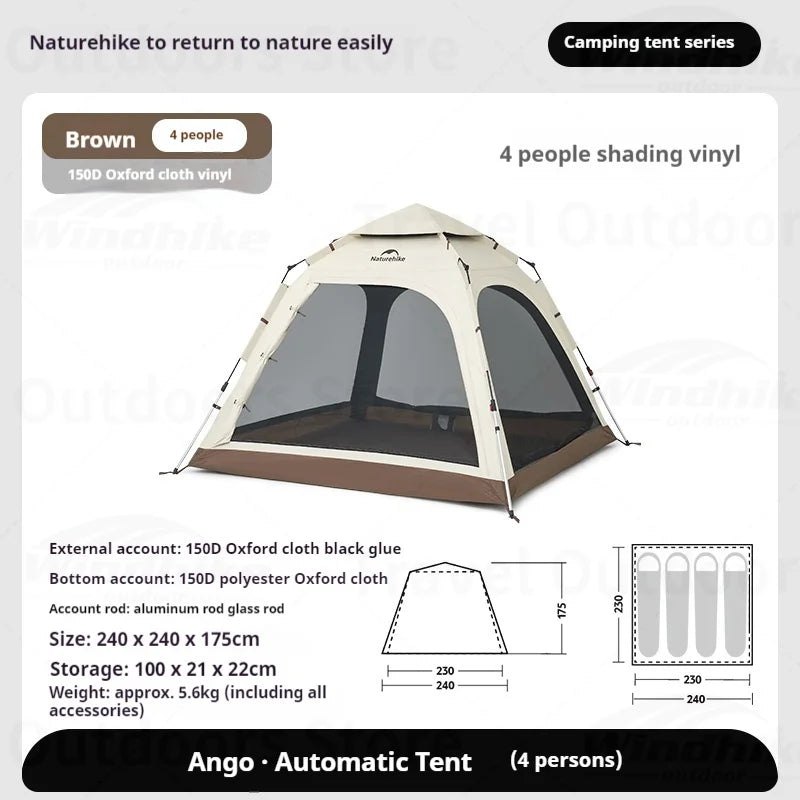 Naturehike ANGO PLUS Automatic Tent Upgraded Portable Lightweight 3-4 Persons Quick Opening Tent Camping Park Canopy Tent Integrated Tent Waterproof