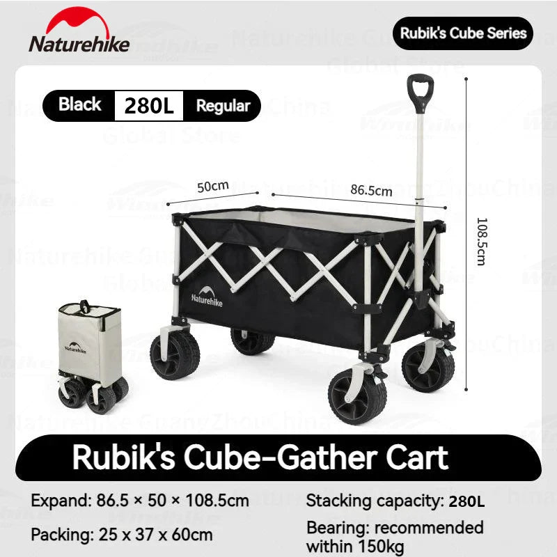 Naturehike Multi-Terrain Gathering Cart Multifunction Foldable Camping Trolley Large Capacity Outdoor Cart Wagon Collapsible 360°