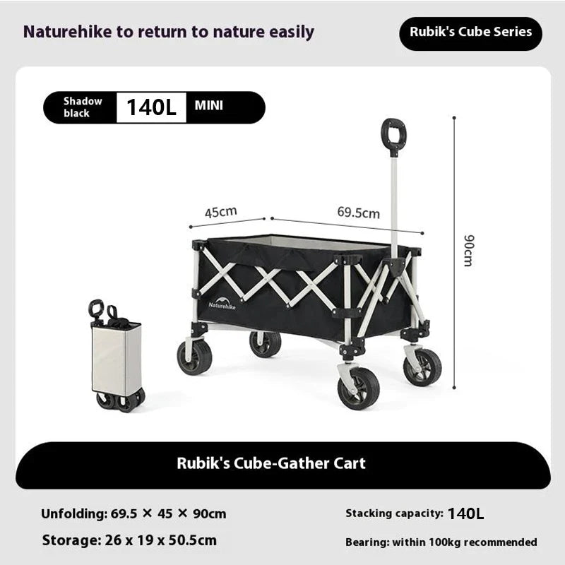 Naturehike Multi-Terrain Gathering Cart Multifunction Foldable Camping Trolley Large Capacity Outdoor Cart Wagon Collapsible 360°