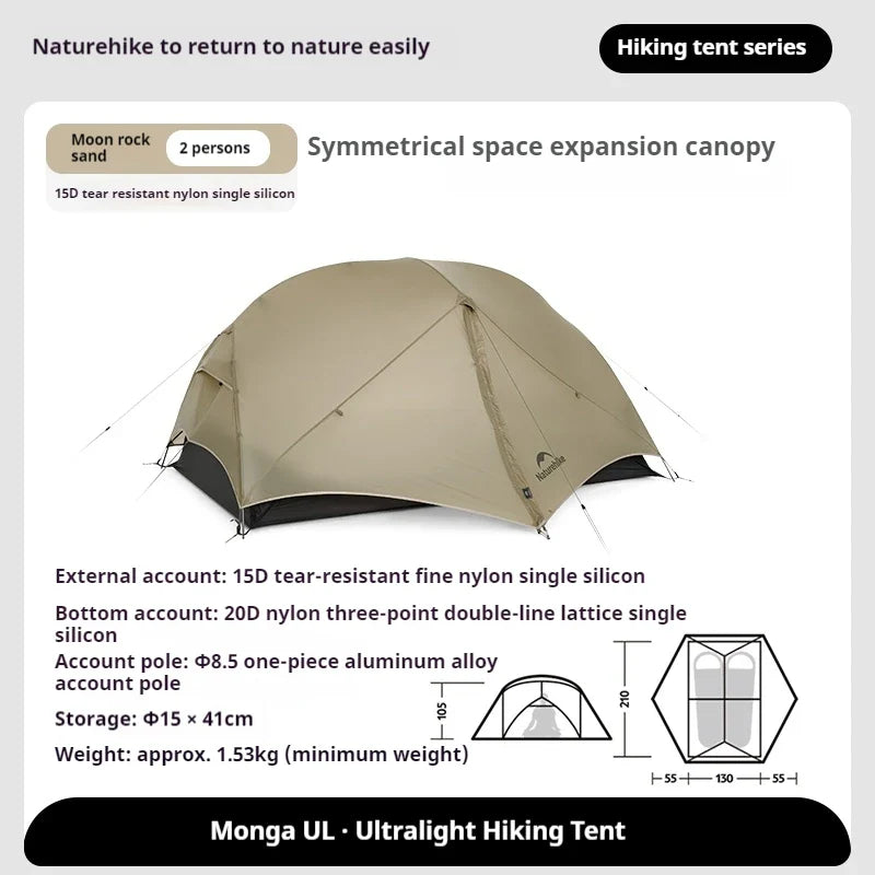 Naturehike MONGAR Series UL Tent Portable Ultralight 1 and 2 Person 15D Nylon Rainproof Expandable Canopy Double Layer Camping Outdoor Hiking Backpacking Cycling Tent