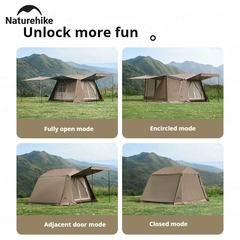 PRE-ORDER Naturehike VILLAGE 6.0 Gen 2 Flagship Edition Fast Automatic Cabin Tent Ti Black Coated Sunscreen Large 15m² Use Space 4 Person Waterproof