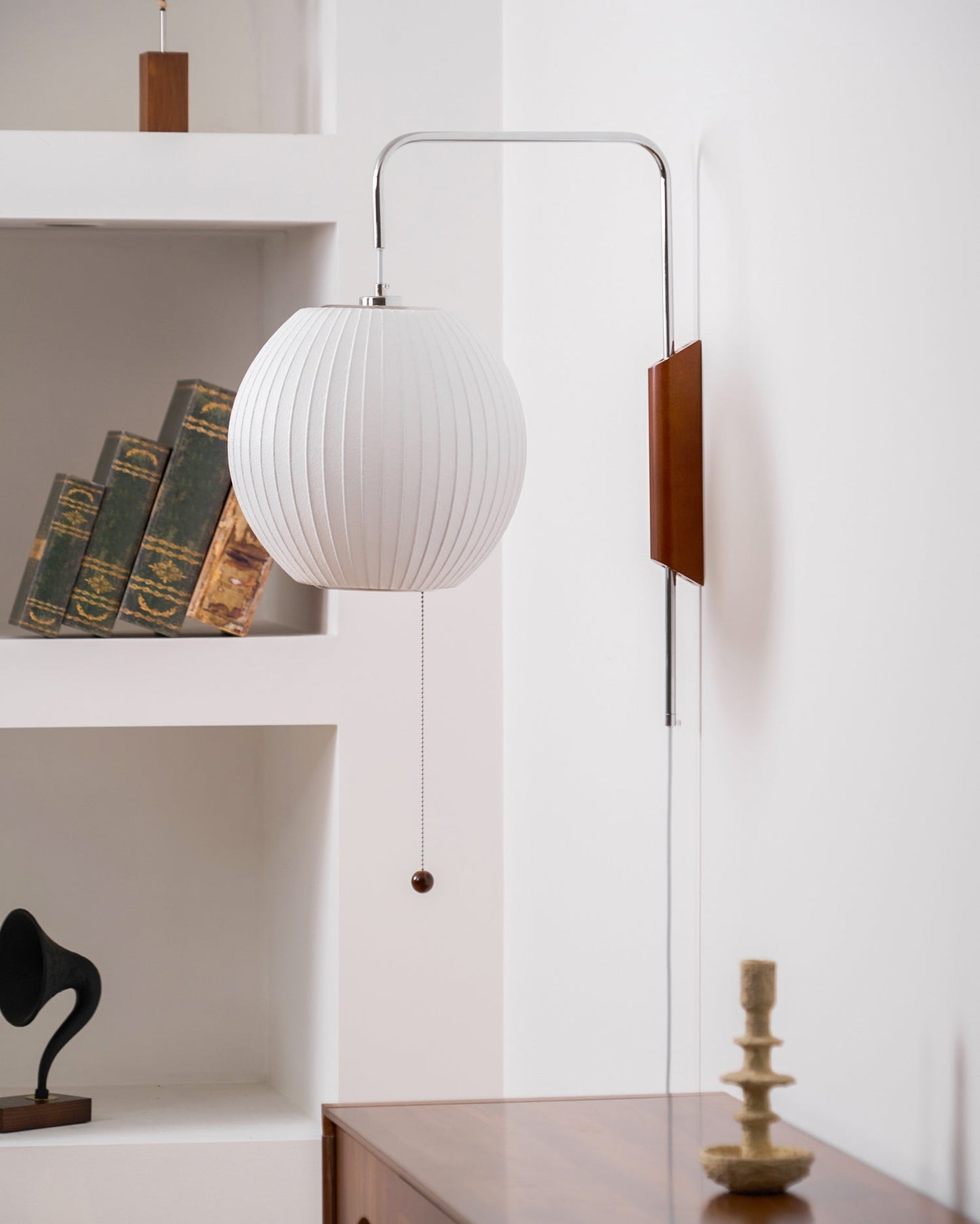 Ribbed Oval Wall Sconce With Pull Chain And Curved Arm
