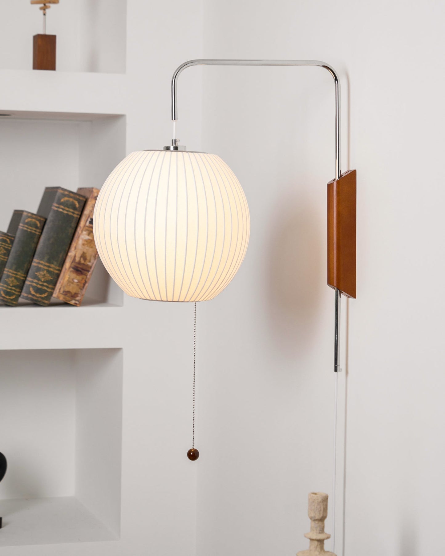 Ribbed Oval Wall Sconce With Pull Chain And Curved Arm
