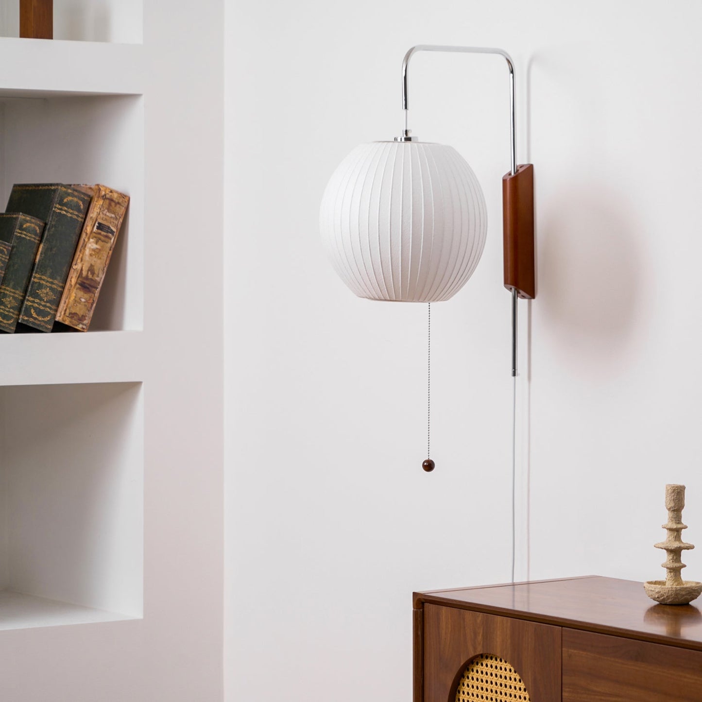 Ribbed Oval Wall Sconce With Pull Chain And Curved Arm