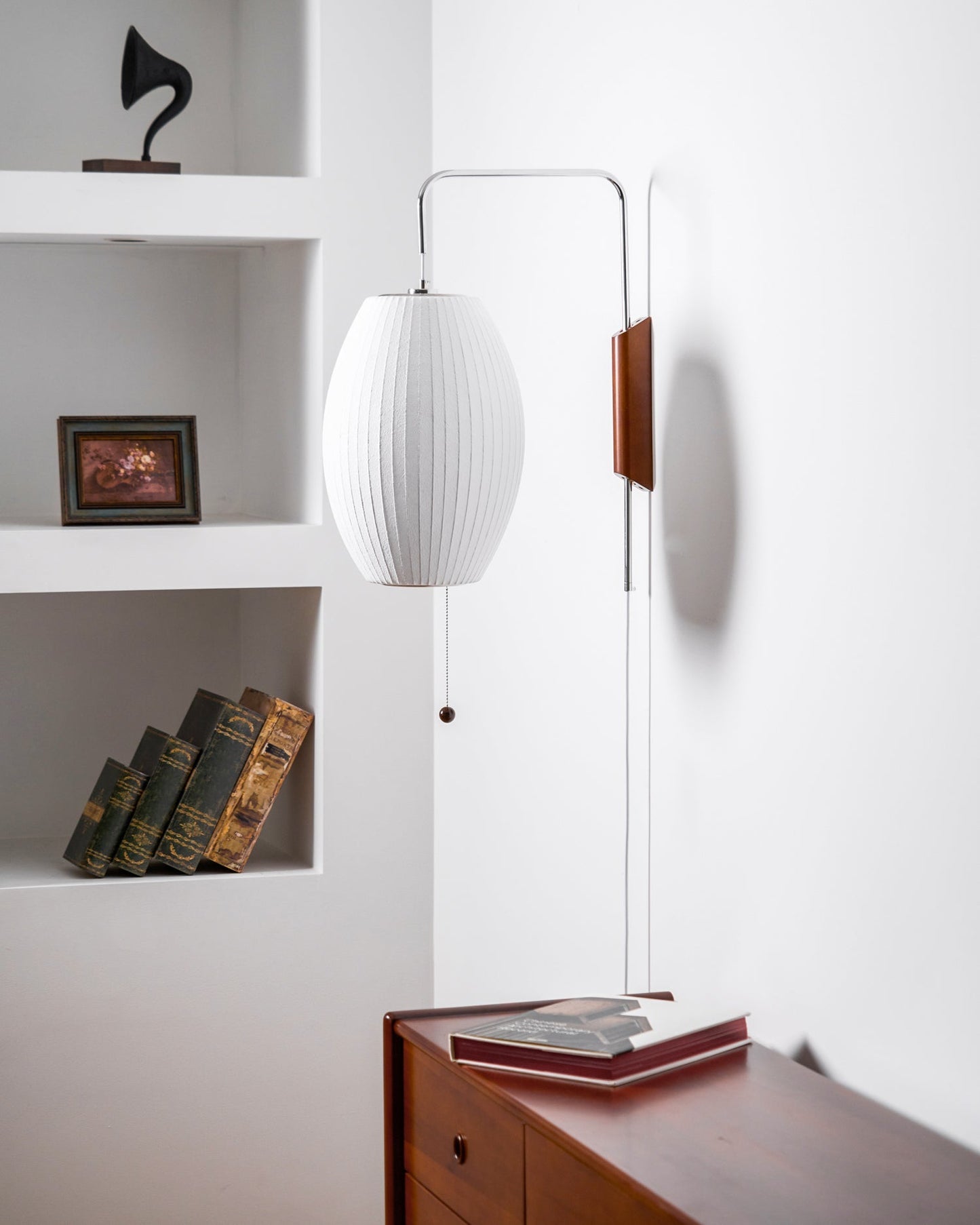 Ribbed Oval Wall Sconce With Pull Chain And Curved Arm