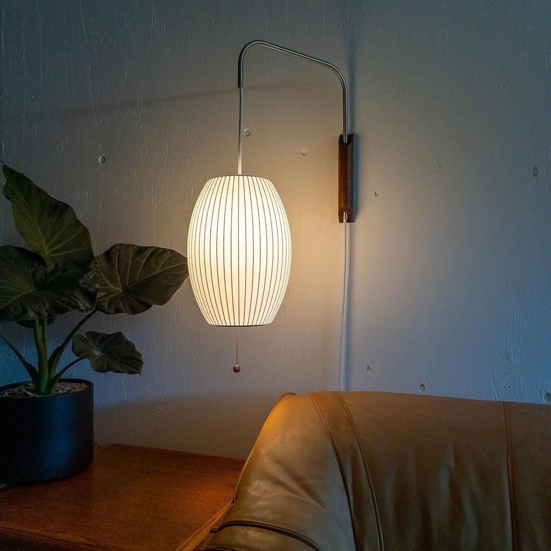 Ribbed Oval Wall Sconce With Pull Chain And Curved Arm