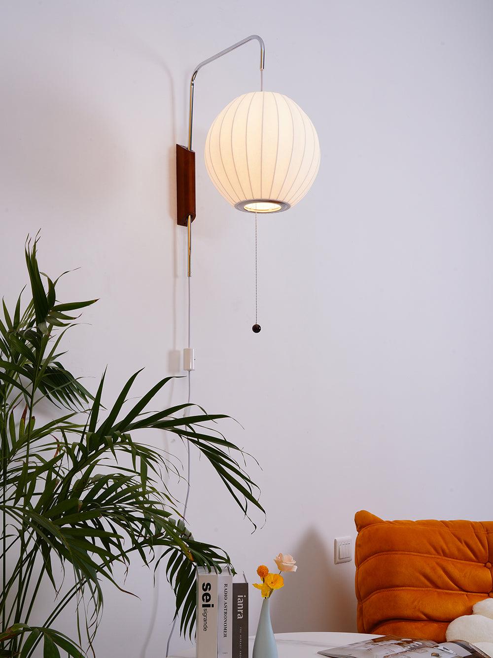 Ribbed Oval Wall Sconce With Pull Chain And Curved Arm