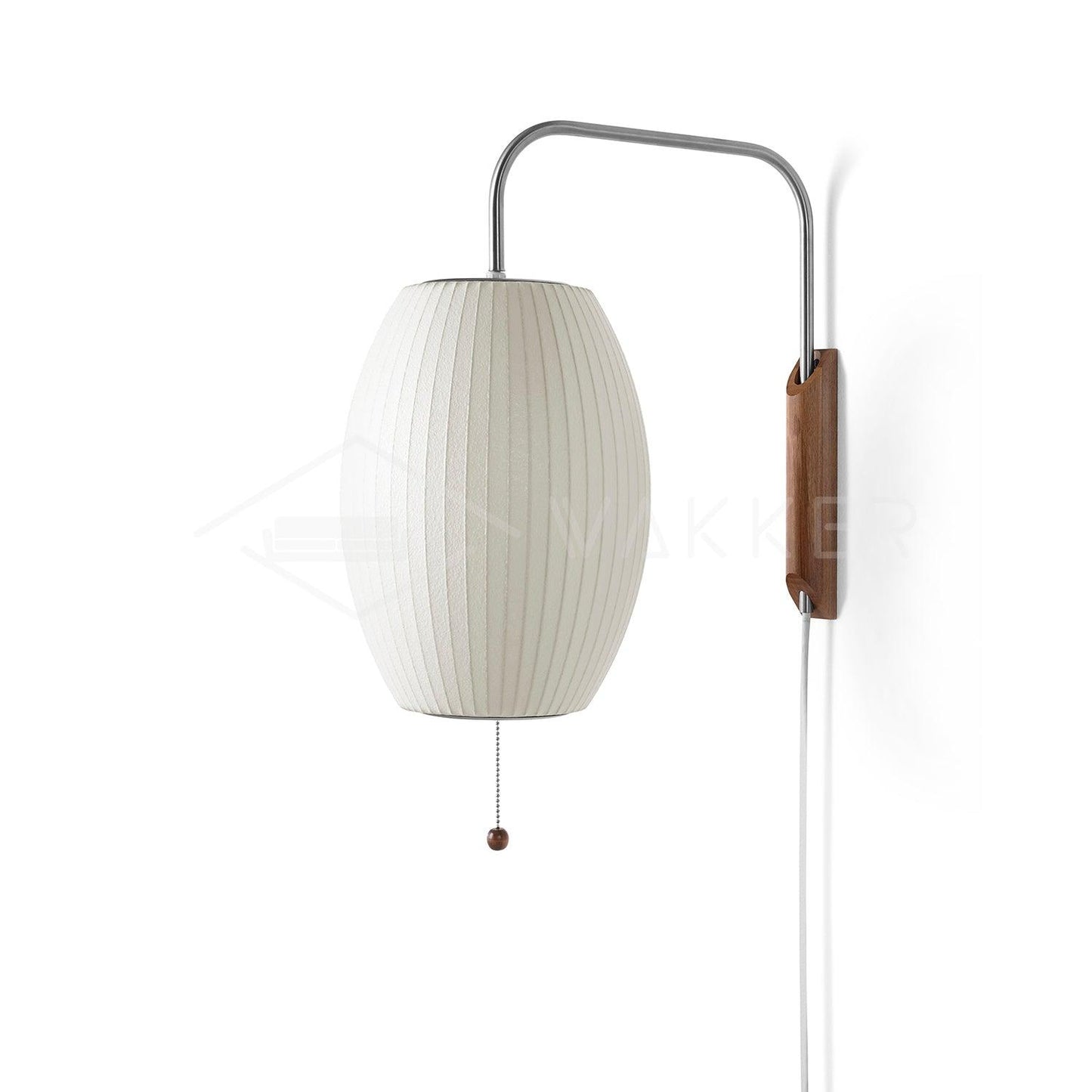 Ribbed Oval Wall Sconce With Pull Chain And Curved Arm