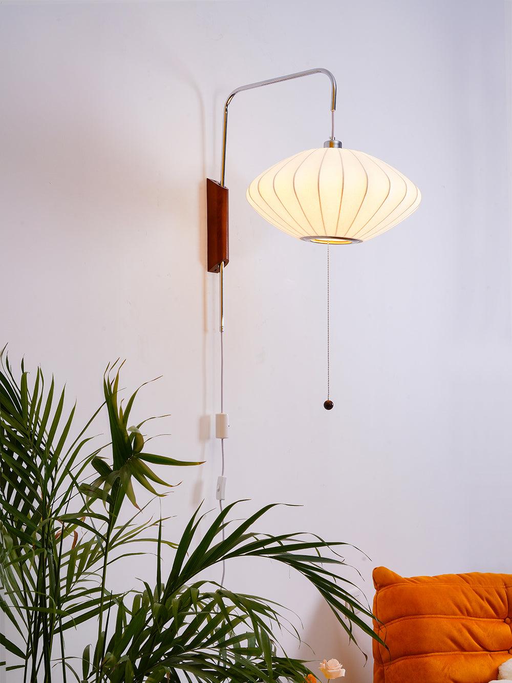 Ribbed Oval Wall Sconce With Pull Chain And Curved Arm