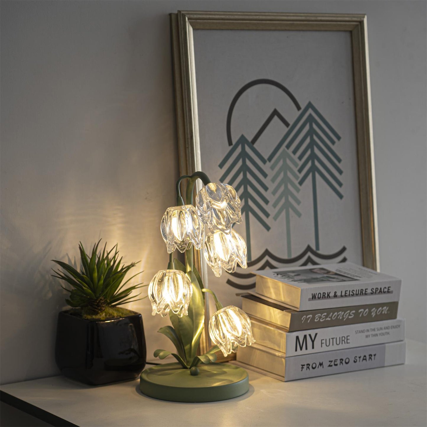 Lily-Inspired Crystal Blossom Table Lamp With Multi-Light Stem