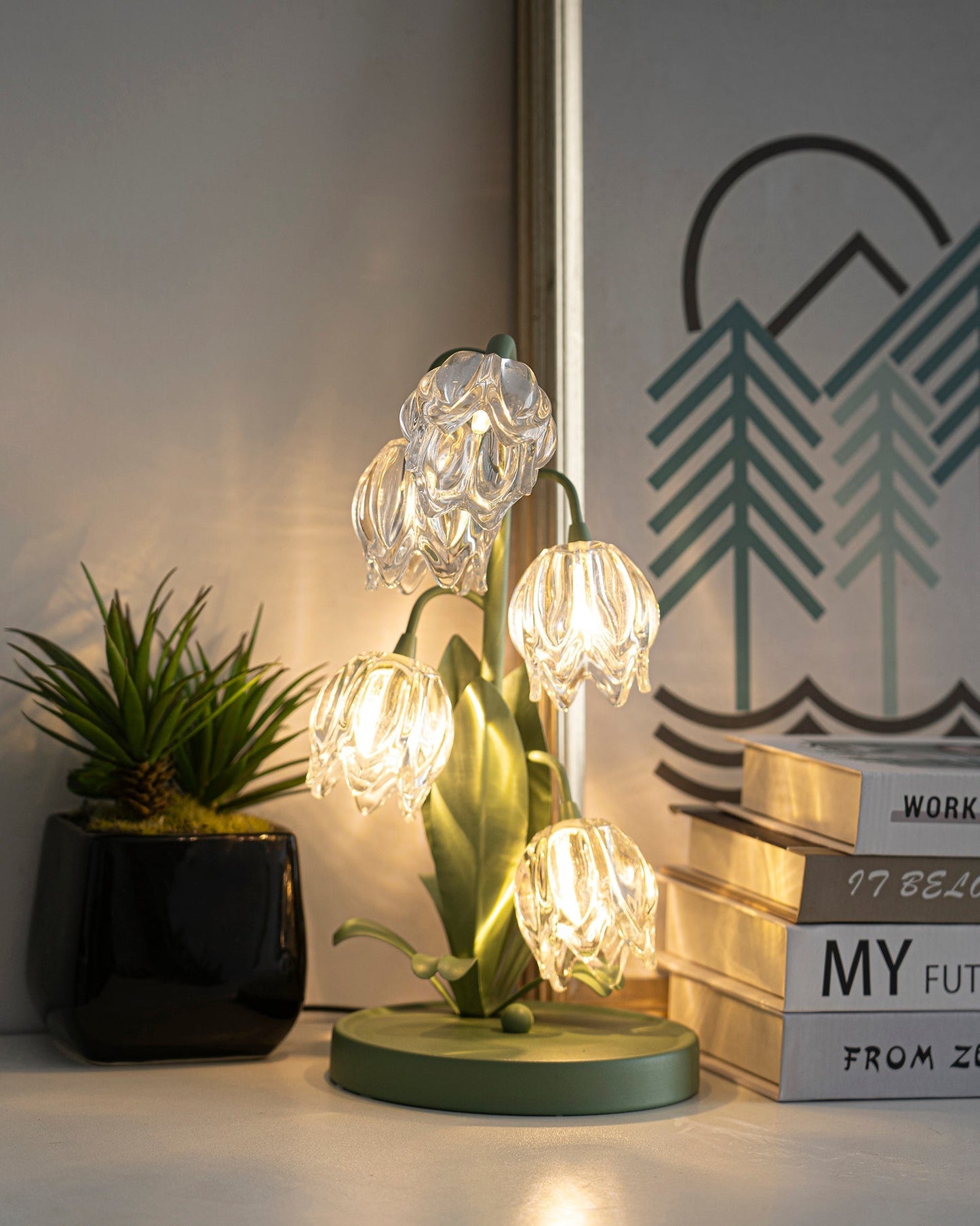 Lily-Inspired Crystal Blossom Table Lamp With Multi-Light Stem