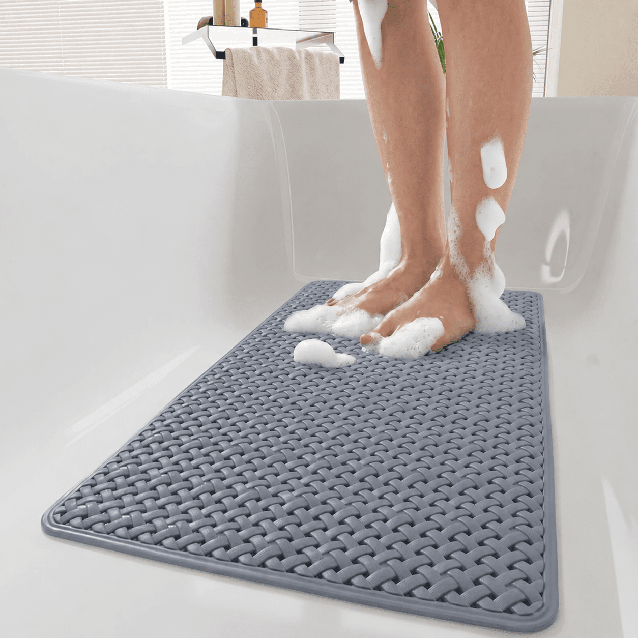Bathroom Floor Mat, Non Slip, Woven Design, Solid Color