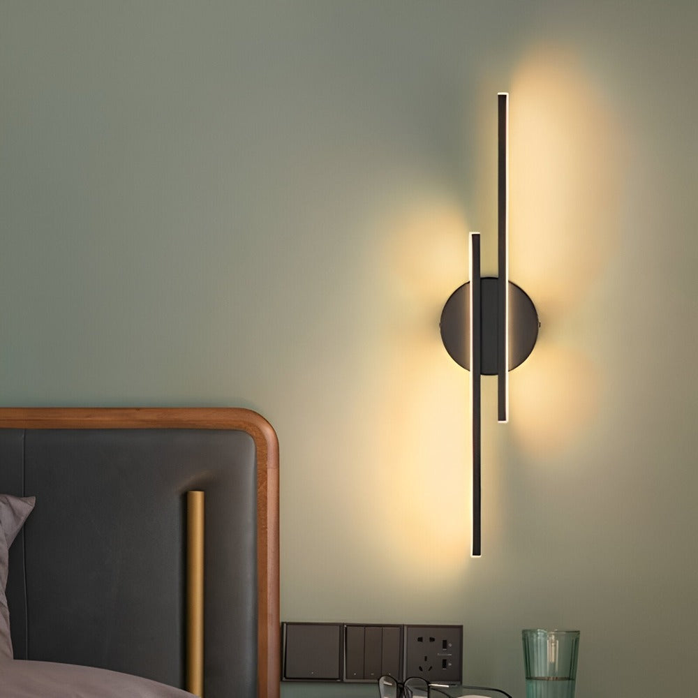 Offset Dual-Bar LED Wall Light With Round Backplate