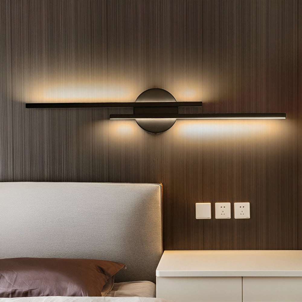 Offset Dual-Bar LED Wall Light With Round Backplate