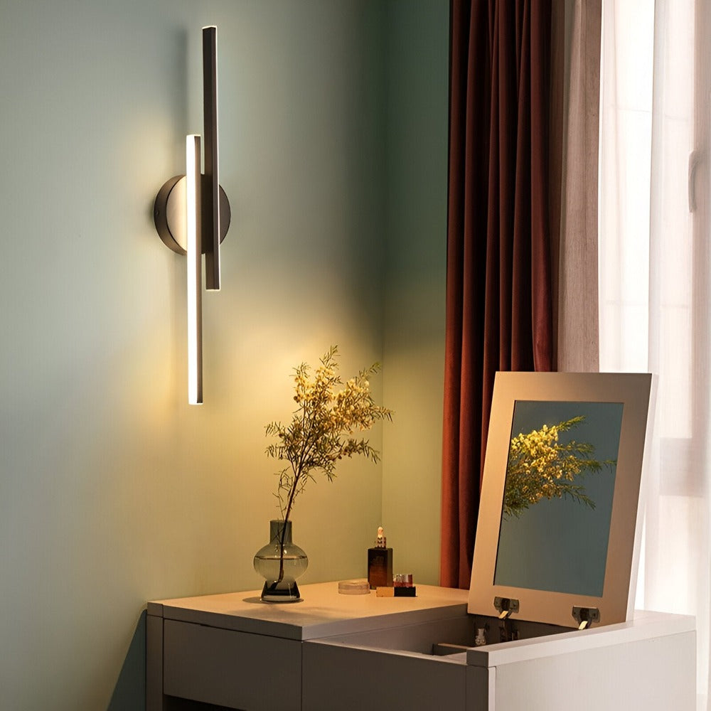Offset Dual-Bar LED Wall Light With Round Backplate