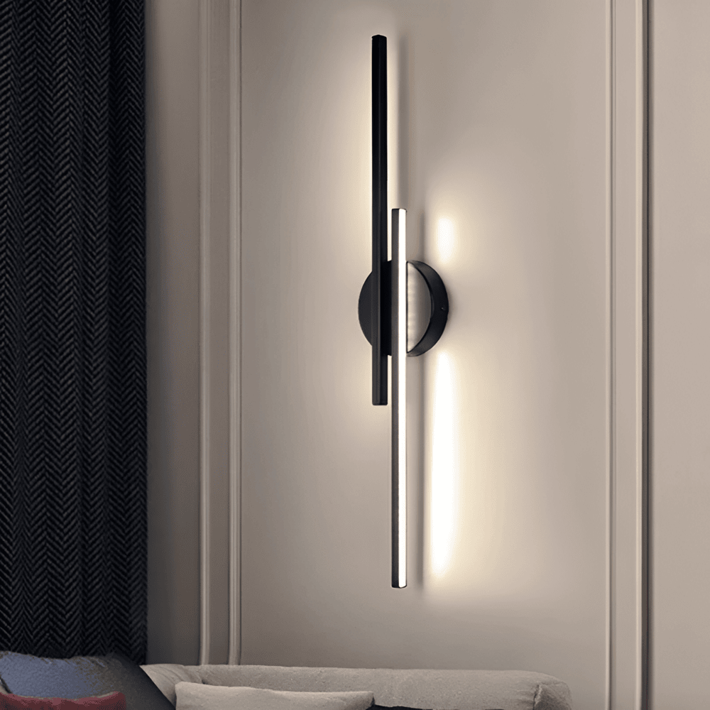 Offset Dual-Bar LED Wall Light With Round Backplate
