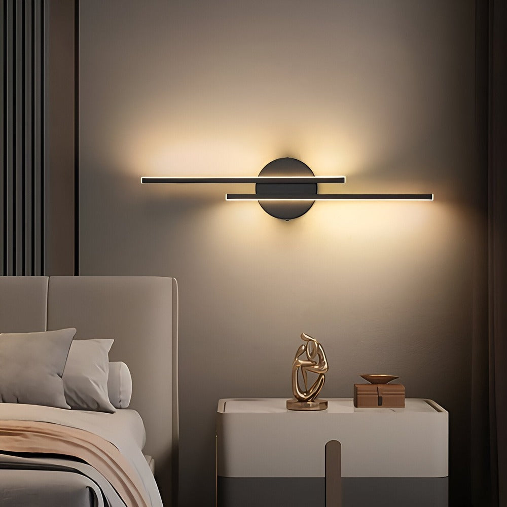 Offset Dual-Bar LED Wall Light With Round Backplate