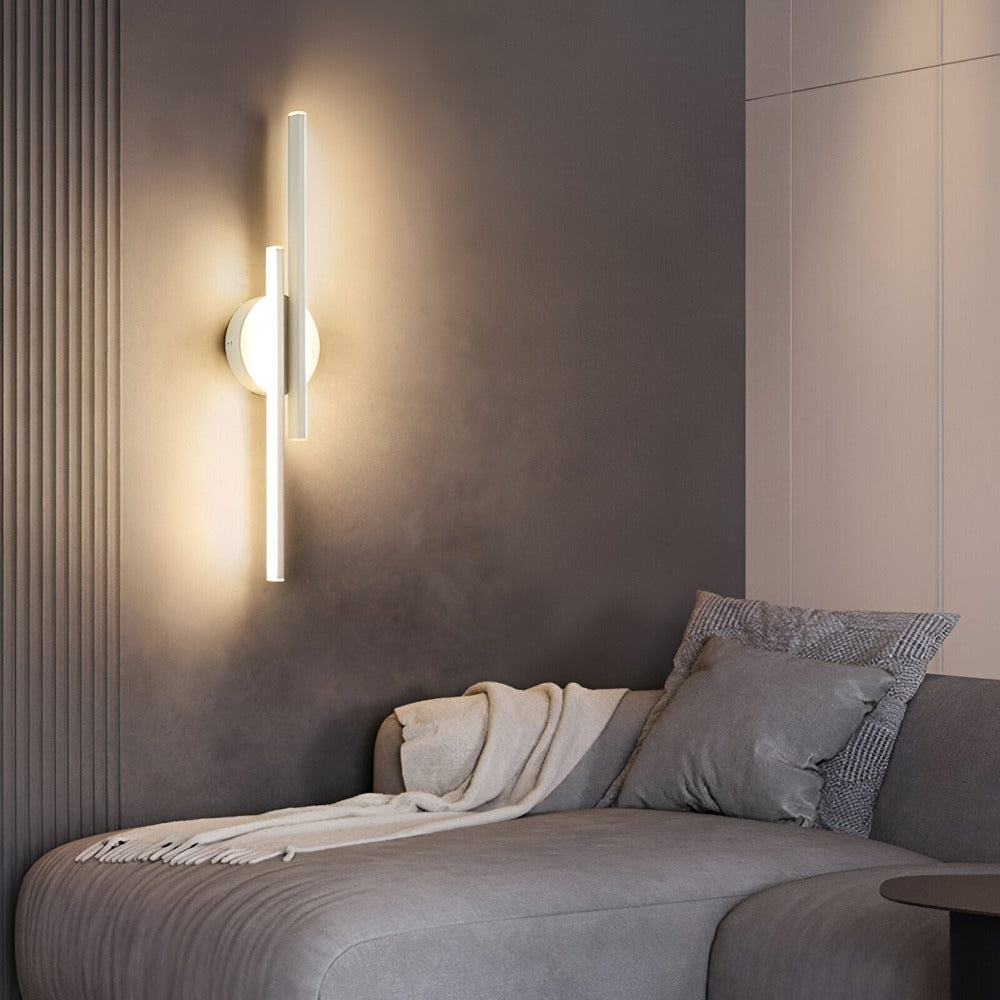 Offset Dual-Bar LED Wall Light With Round Backplate