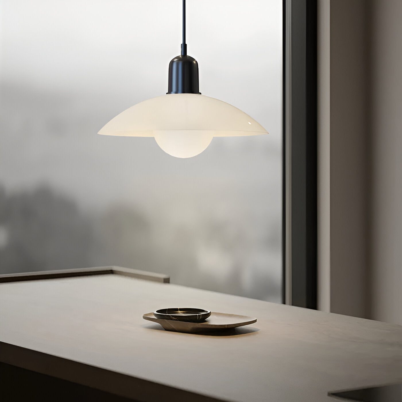 Bauhaus Minimalist Wrought Iron Pendant Light With Dome Shade