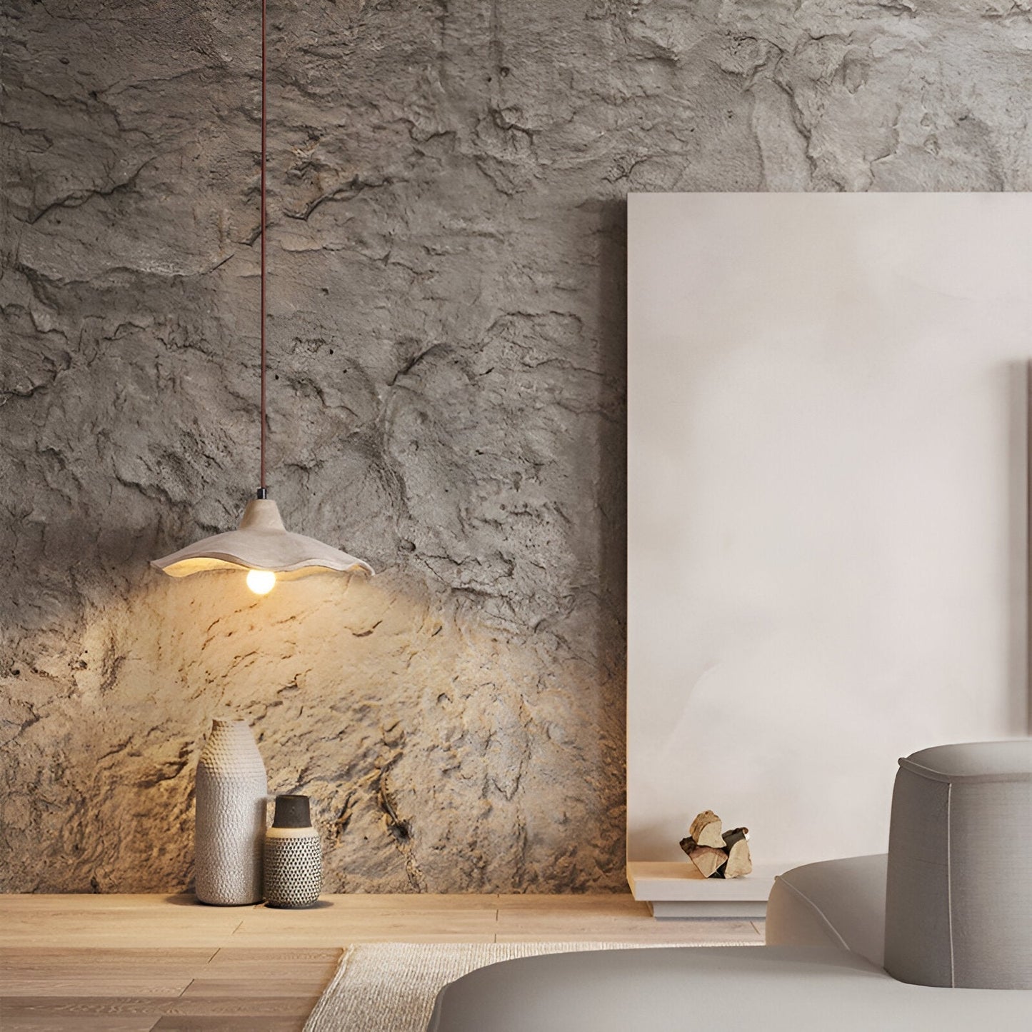 Wabi-Sabi Flower Shaped Cement Pendant Light With Adjustable Cord