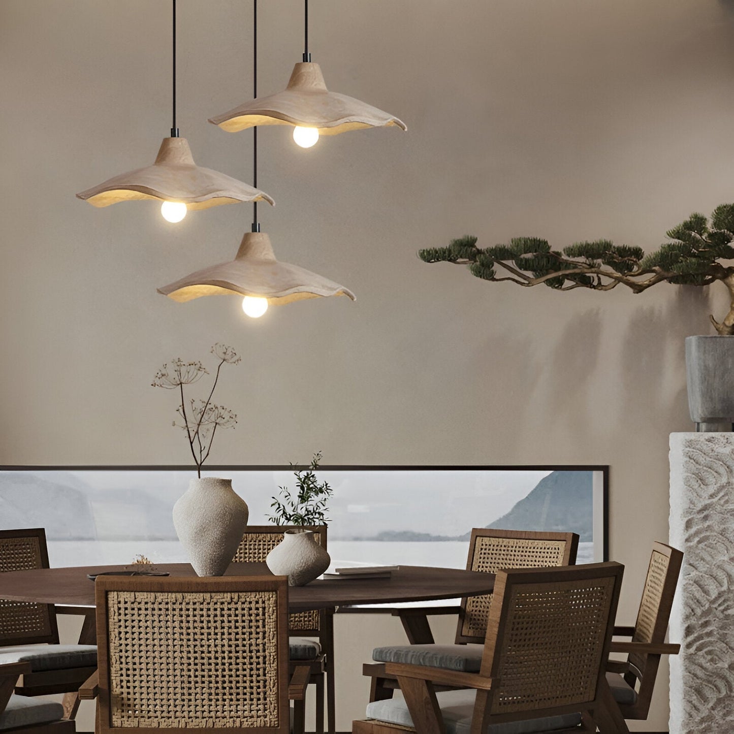 Wabi-Sabi Flower Shaped Cement Pendant Light With Adjustable Cord