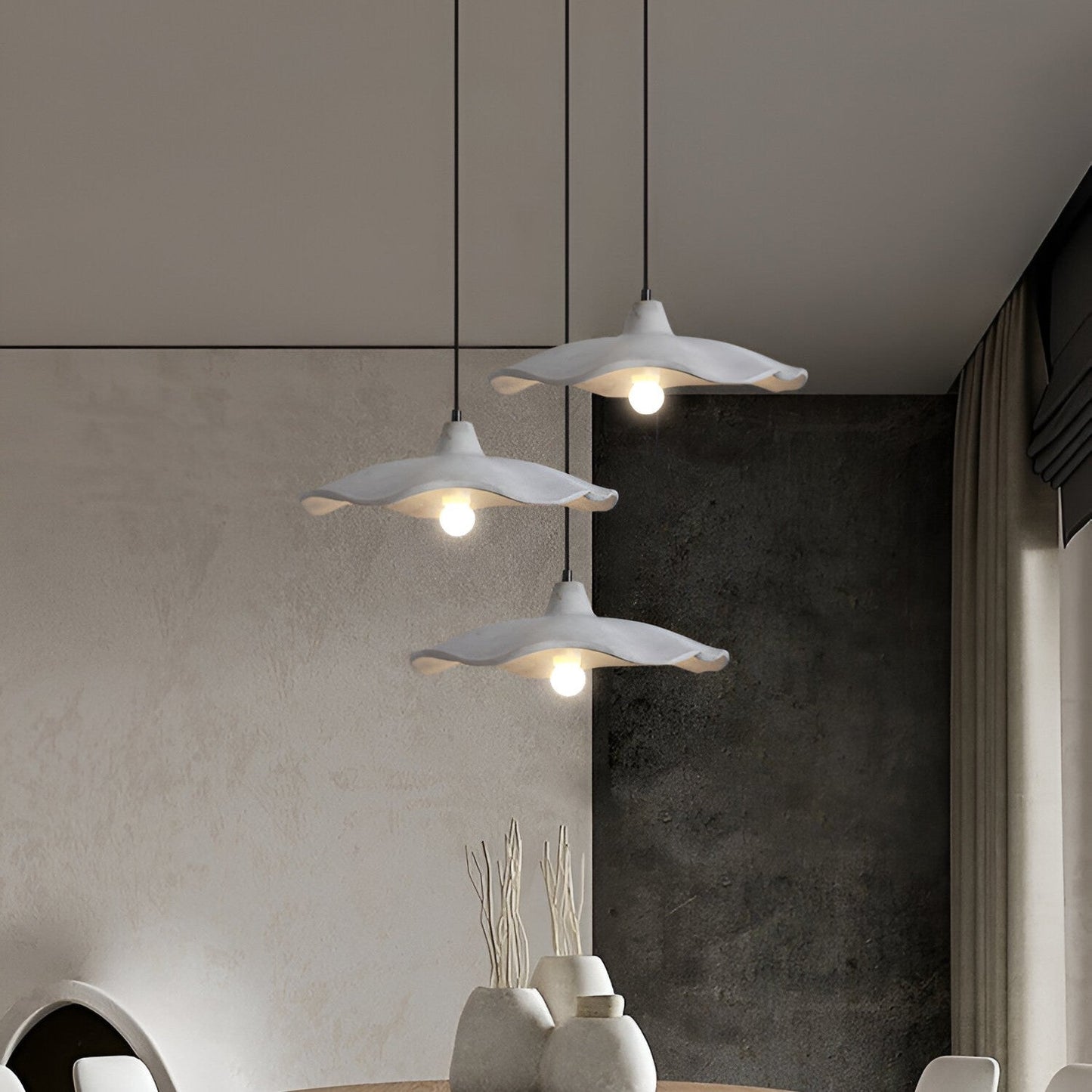 Wabi-Sabi Flower Shaped Cement Pendant Light With Adjustable Cord