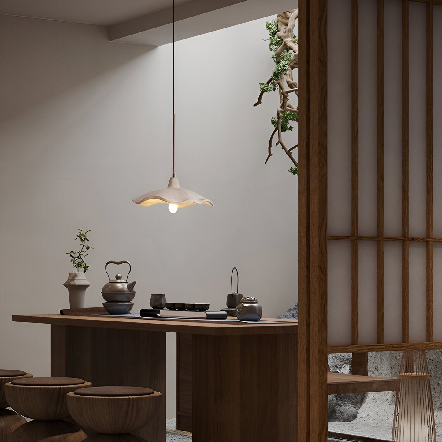 Wabi-Sabi Flower Shaped Cement Pendant Light With Adjustable Cord
