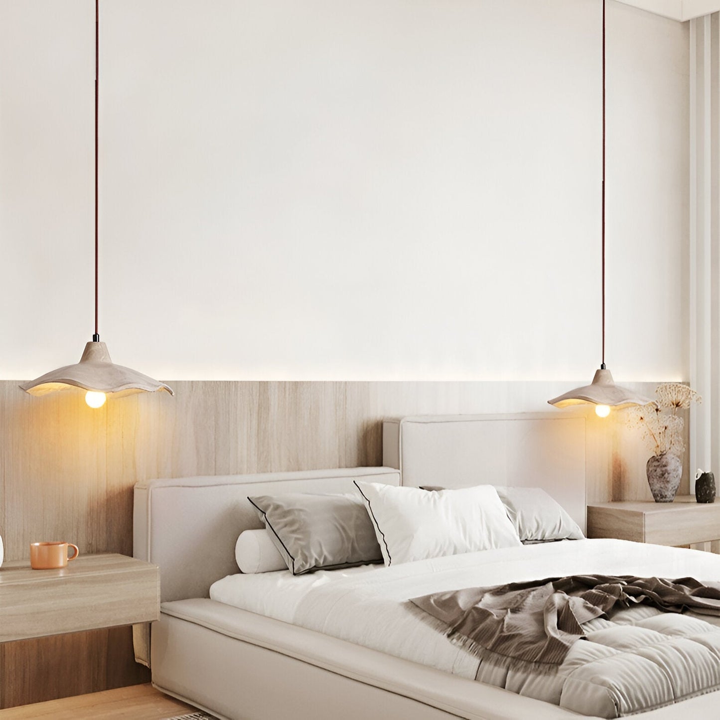 Wabi-Sabi Flower Shaped Cement Pendant Light With Adjustable Cord