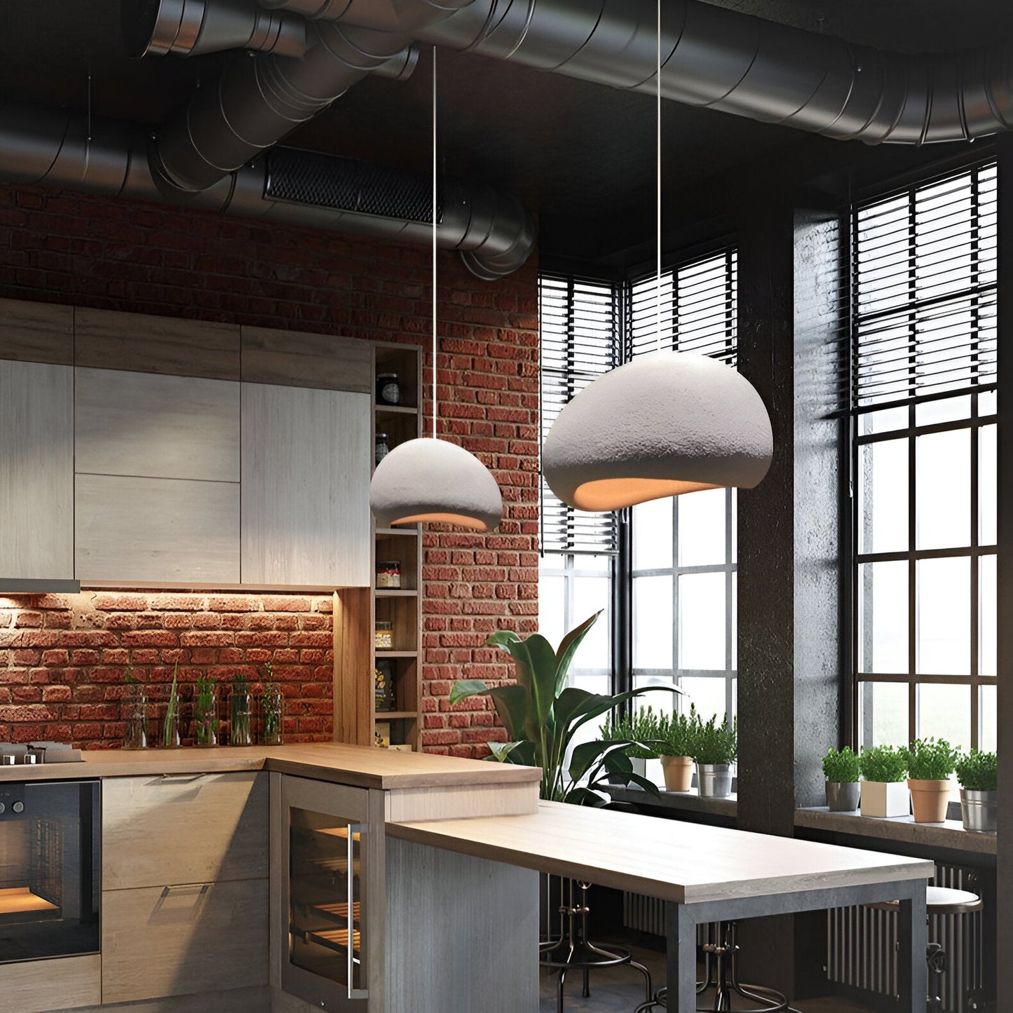 Wabi-Sabi Polystyrene Pendant Light With Spherical Dome Shade