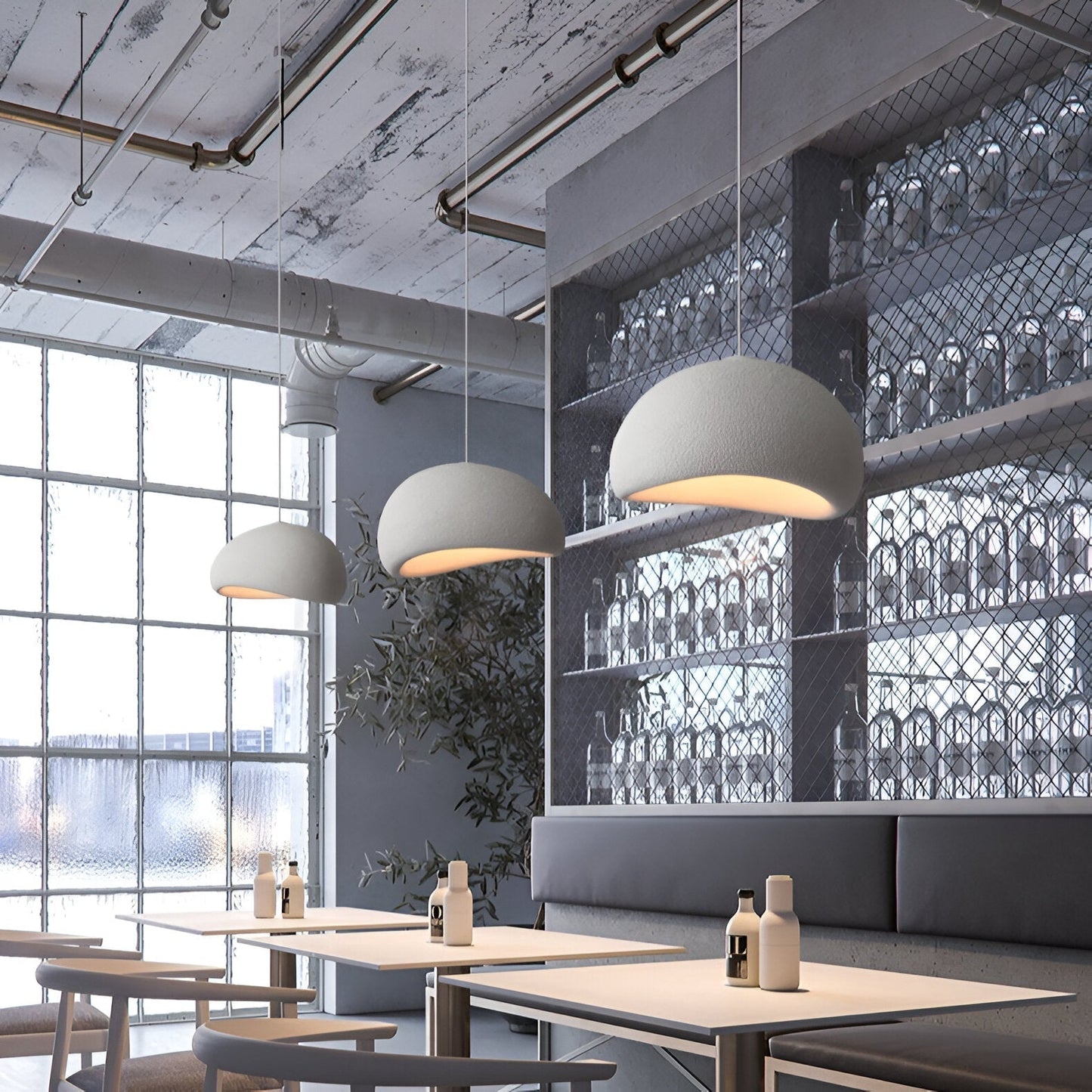 Wabi-Sabi Polystyrene Pendant Light With Spherical Dome Shade