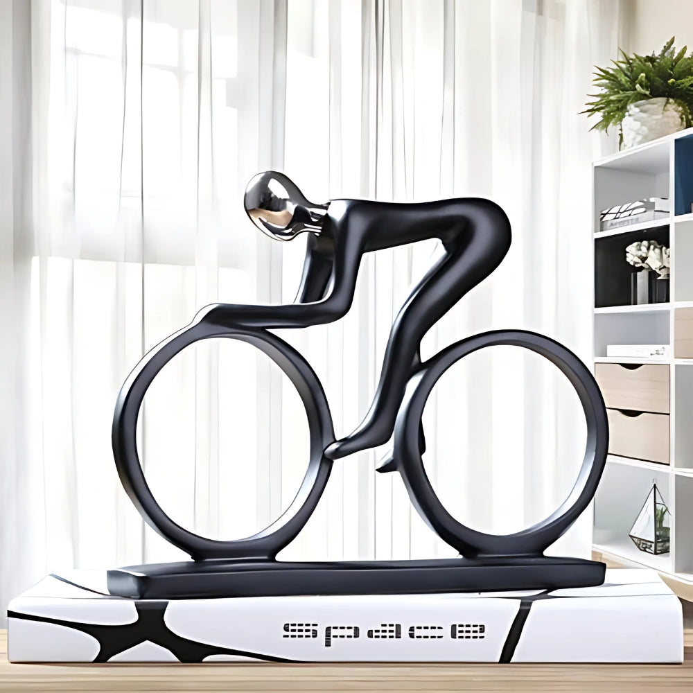 Decorative Sculpture Cyclist Figure Black and Gold Finish