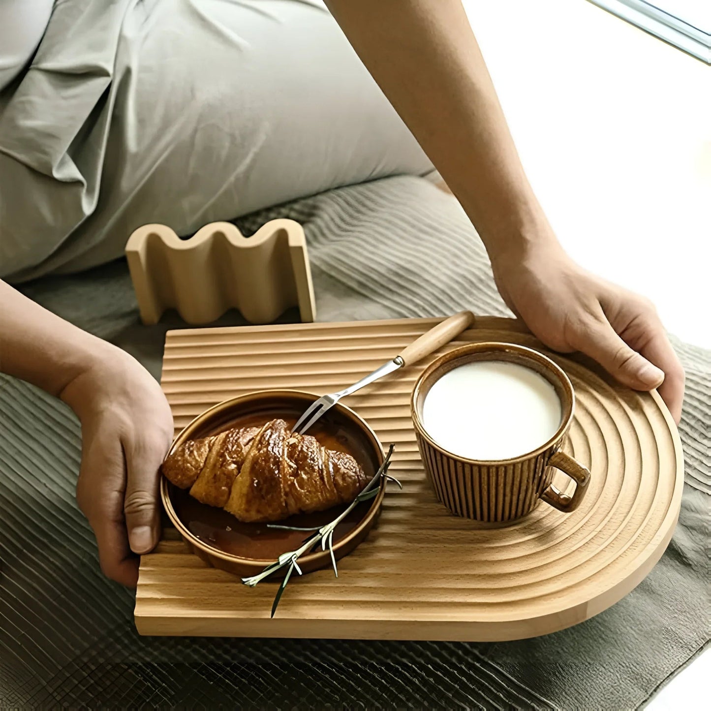 Serving Tray with Rippled Design Integrated Groove Polished Edges