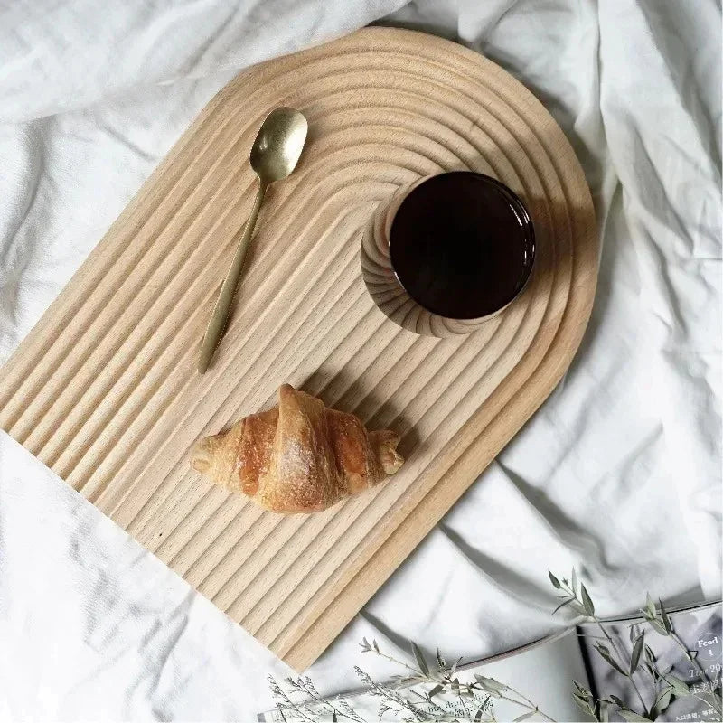 Serving Tray with Rippled Design Integrated Groove Polished Edges
