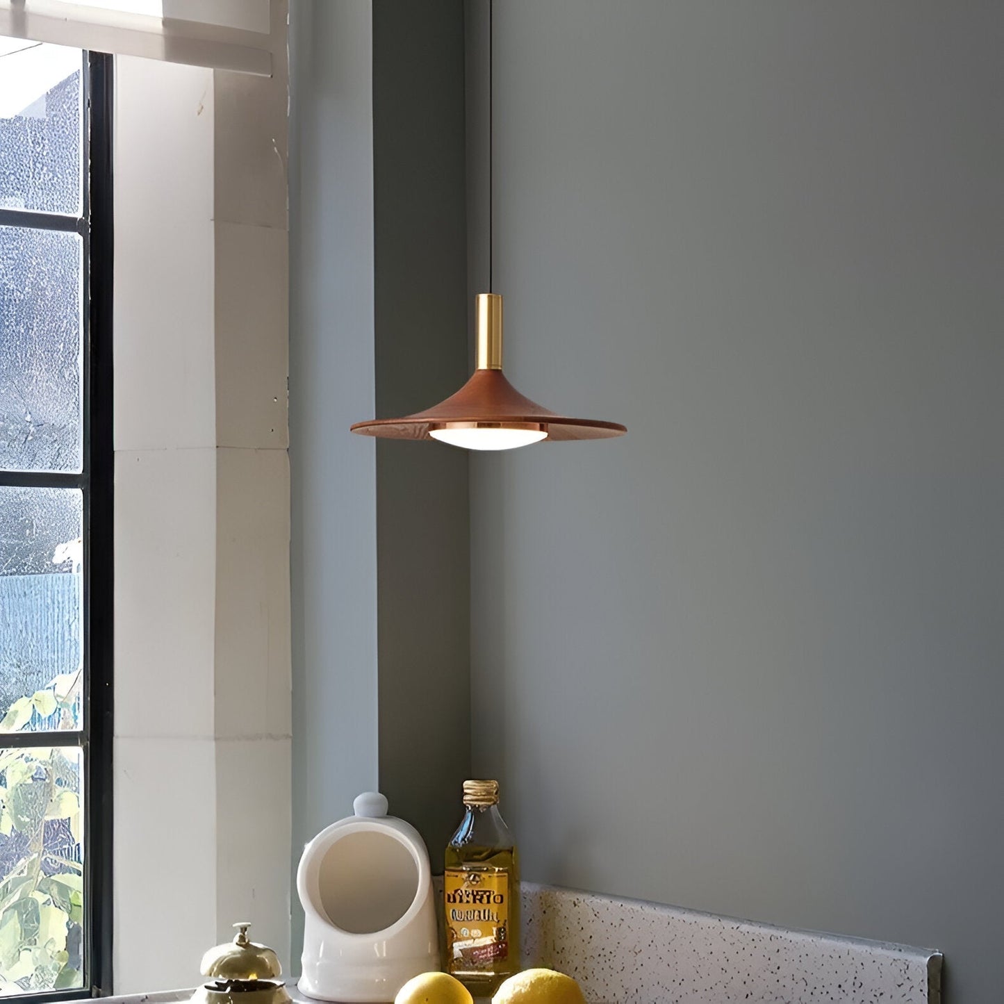 Nordic Walnut Wood Disc Pendant Light With Adjustable Cord