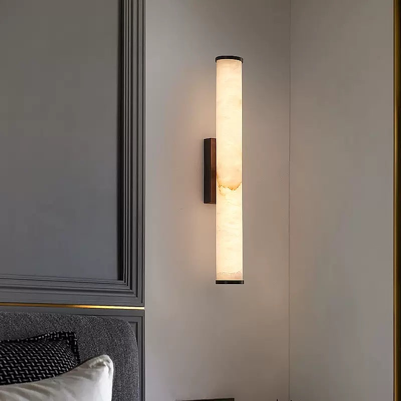 Minimalist Marble Tube Wall Light With Rectangular Backplate