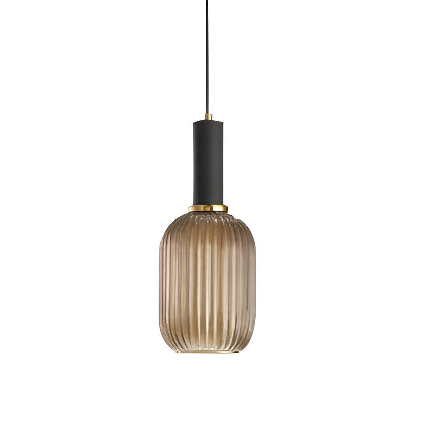 Ribbed Glass Pendant Lights With Metal Tube Fitting
