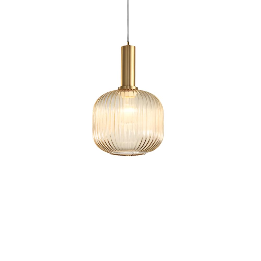 Ribbed Glass Pendant Lights With Metal Tube Fitting
