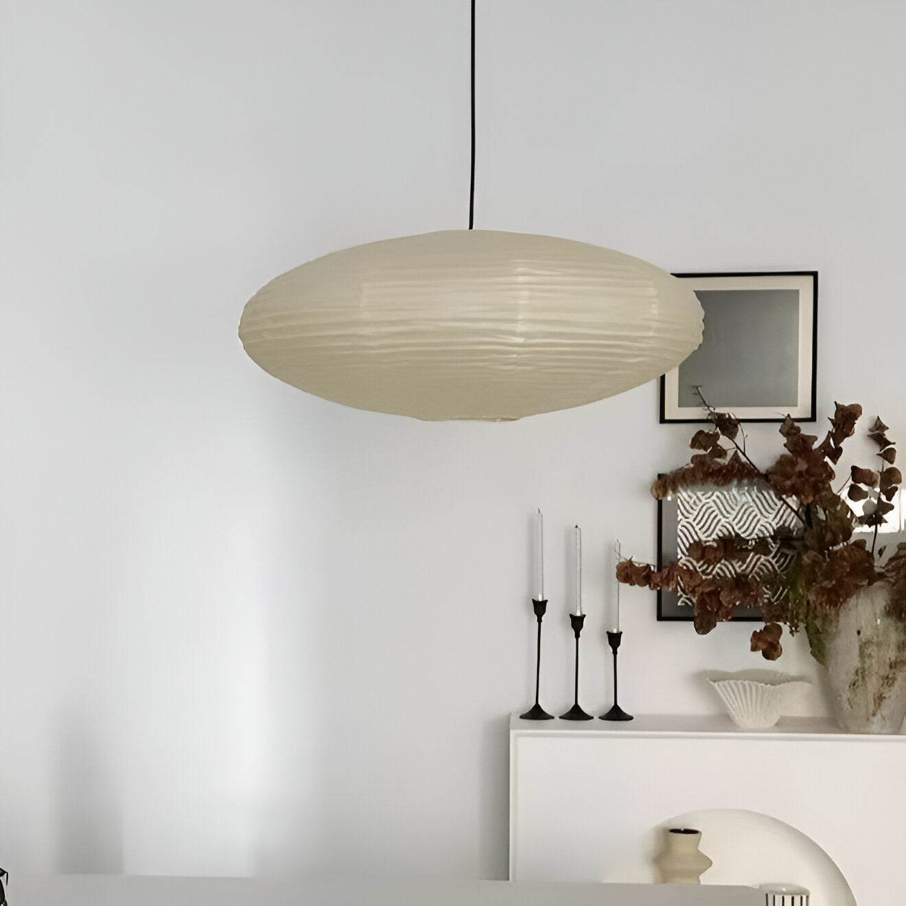 Japandi Paper Pendant Light With Xuan Paper Shade