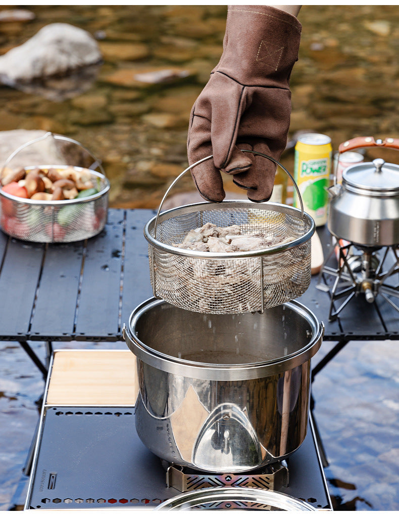 Campingmoon CC-22 Stainless Steel Drain Basket Portable Lightweight Round Mesh Net Strainer For Washing Draining Foods Folding Handle Filter Basket