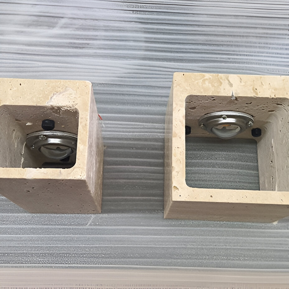 Minimalist Travertine Stone Outdoor LED Wall Light With Natural Cave Stone Shade
