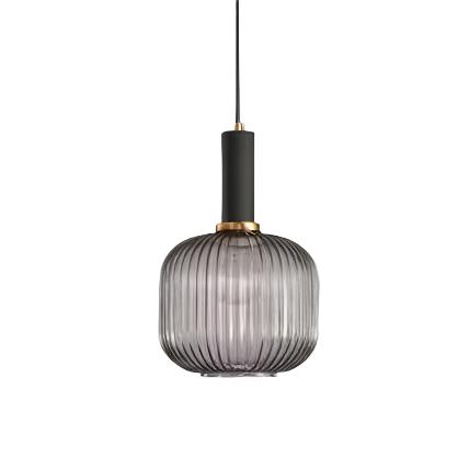 Ribbed Glass Pendant Lights With Metal Tube Fitting