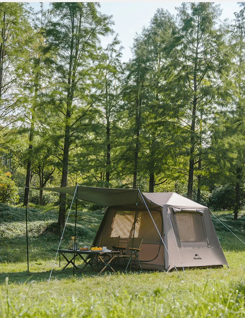 Naturehike VILLAGE 5.0 Gen 3 Fast Build Automatic Tent 1 Bedroom 1 Living Room Extended Canopy Double Layer Tent 4 Person Ti Black Coated Sunscreen