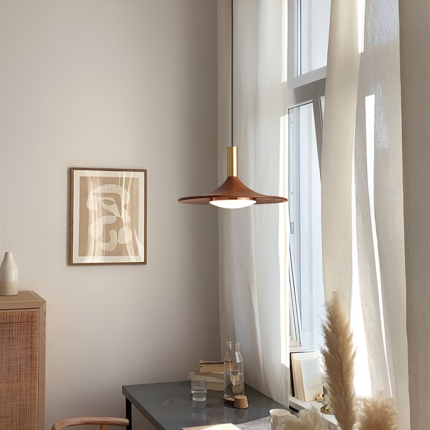 Nordic Walnut Wood Disc Pendant Light With Adjustable Cord