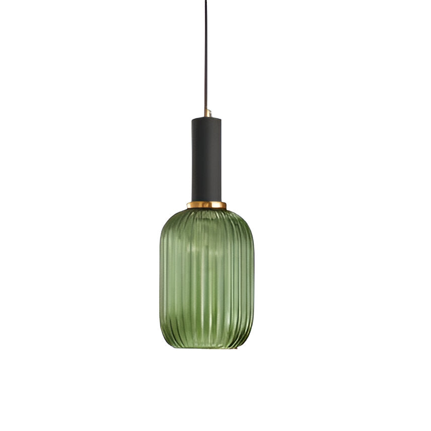 Ribbed Glass Pendant Lights With Metal Tube Fitting